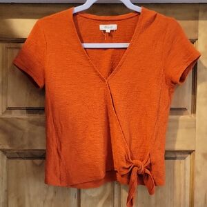 Madewell Orange Short Sleeve Wrap Top